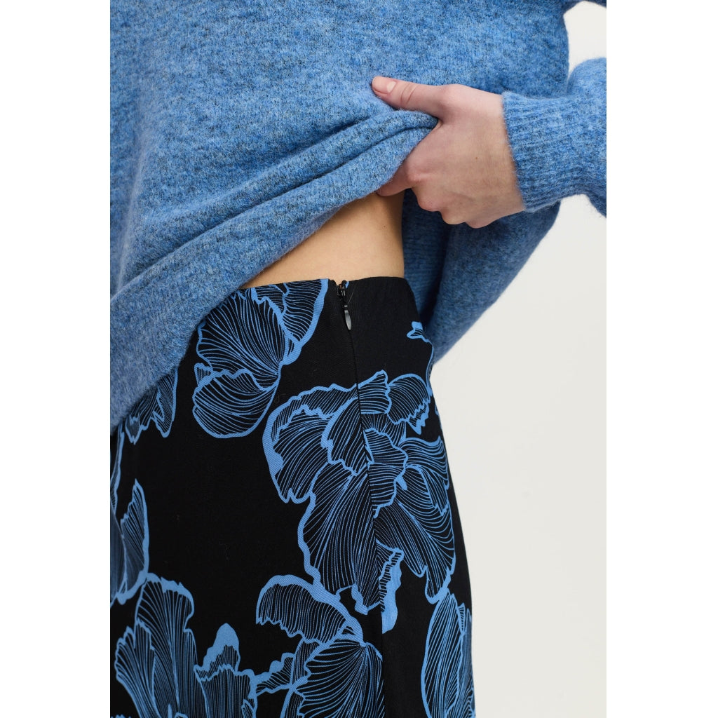 Soft Rebels Hanni Midi Nederdel Blomster Frill Sort