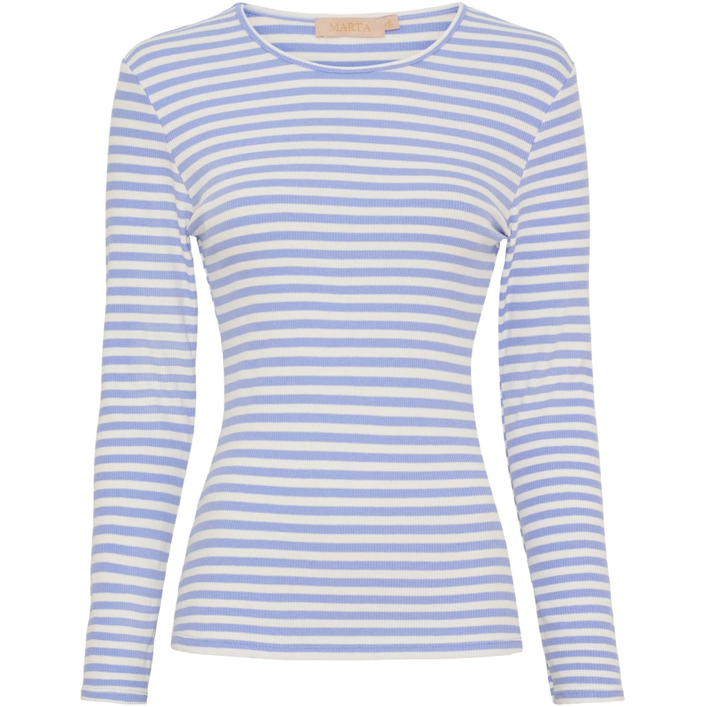 Marta Du Chateau Josiane LS T Shirt Stribet Celeste Blå