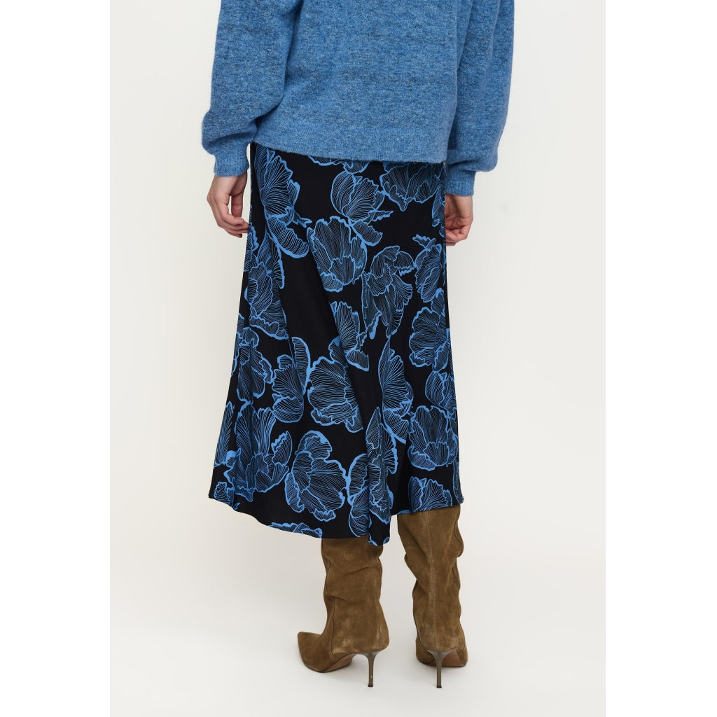 Soft Rebels Hanni Midi Nederdel Blomster Frill Sort