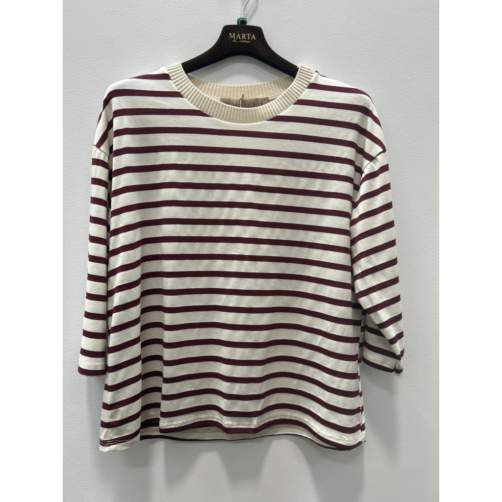 Marta Du Chateau Brooklyn T-shirt Stribet Beige Bordeaux