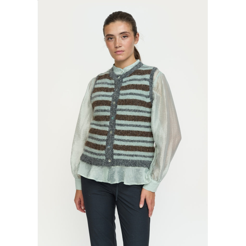 Soft Rebels Camilla Strik Vest Stribet Puritan Brun Turkis