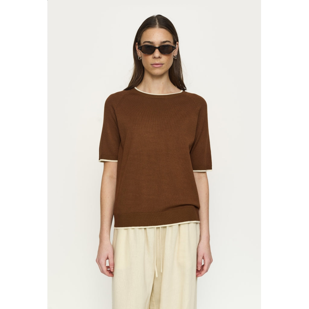 Soft Rebels Marla Contrast Strik Kortærmet Bison Brun