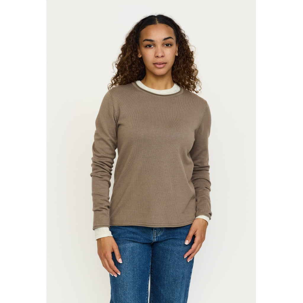 Soft Rebels Marla Strik O-Neck Roll Edge Greige Grå
