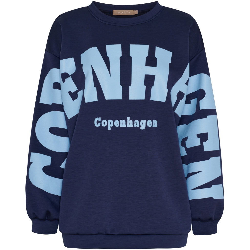 Marta Du Chateau Hibiscus Sweatshirt Navy Sky Blå