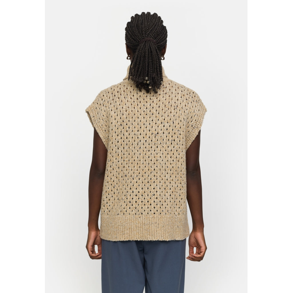Soft Rebels Sila Highneck Strik Vest Taos Taupe