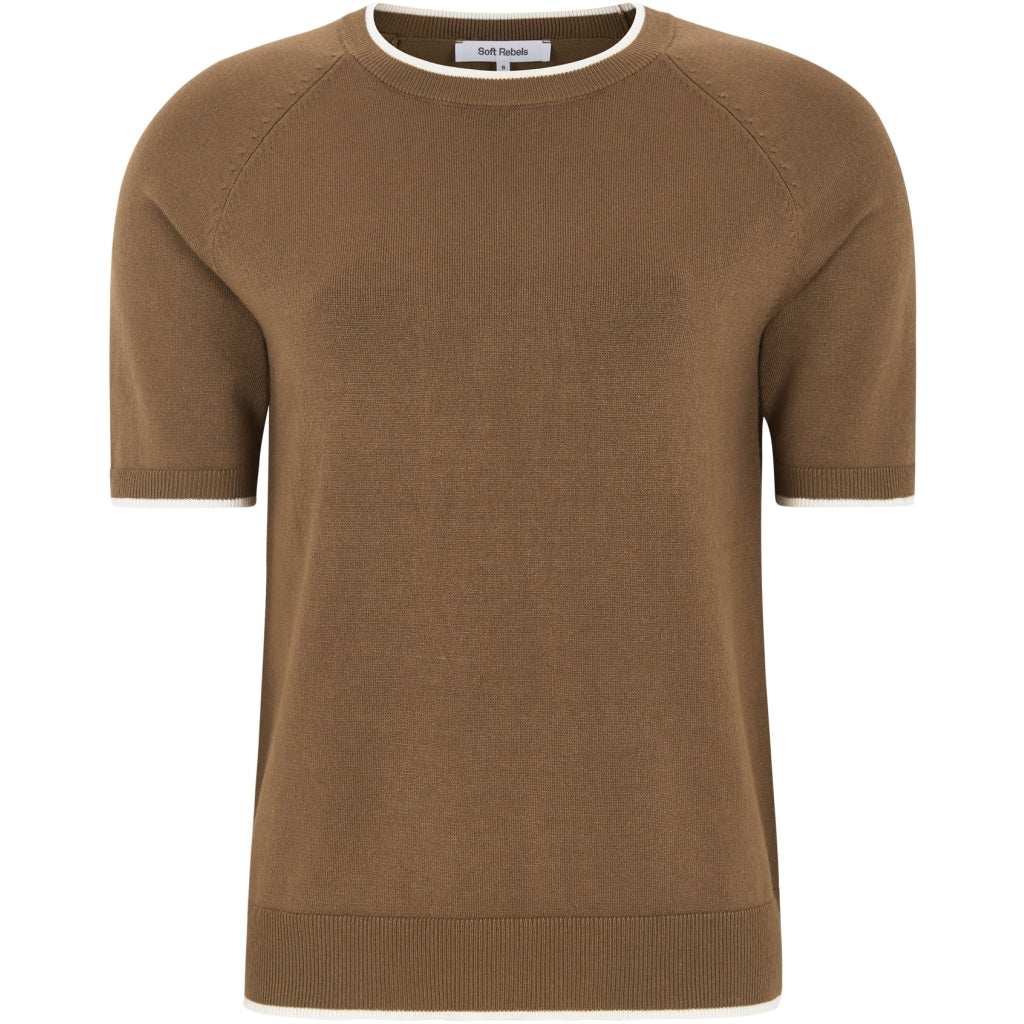 Soft Rebels Marla Contrast Strik Kortærmet Bison Brun