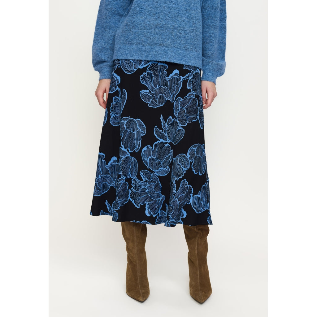 Soft Rebels Hanni Midi Nederdel Blomster Frill Sort
