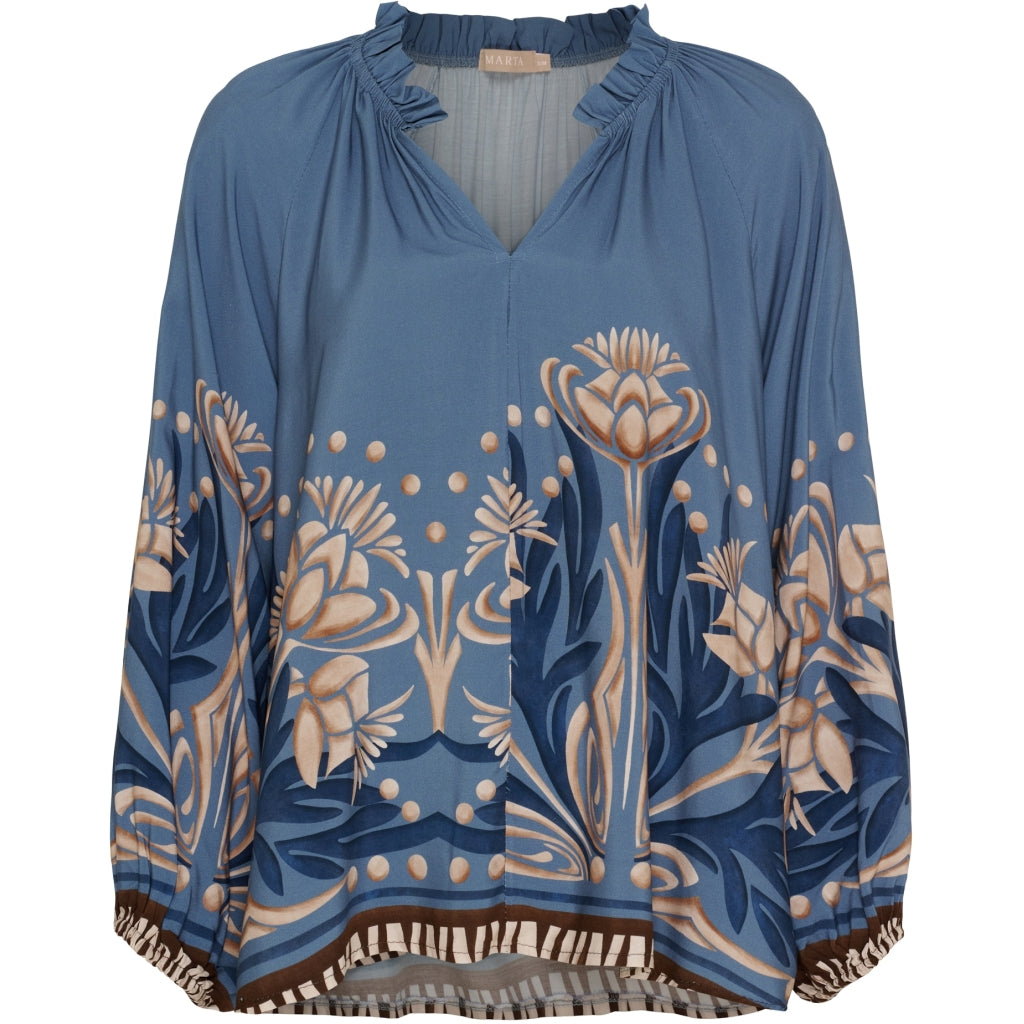 Marta Du Chateau Octavia Skjorte Blomster Jeans Blå