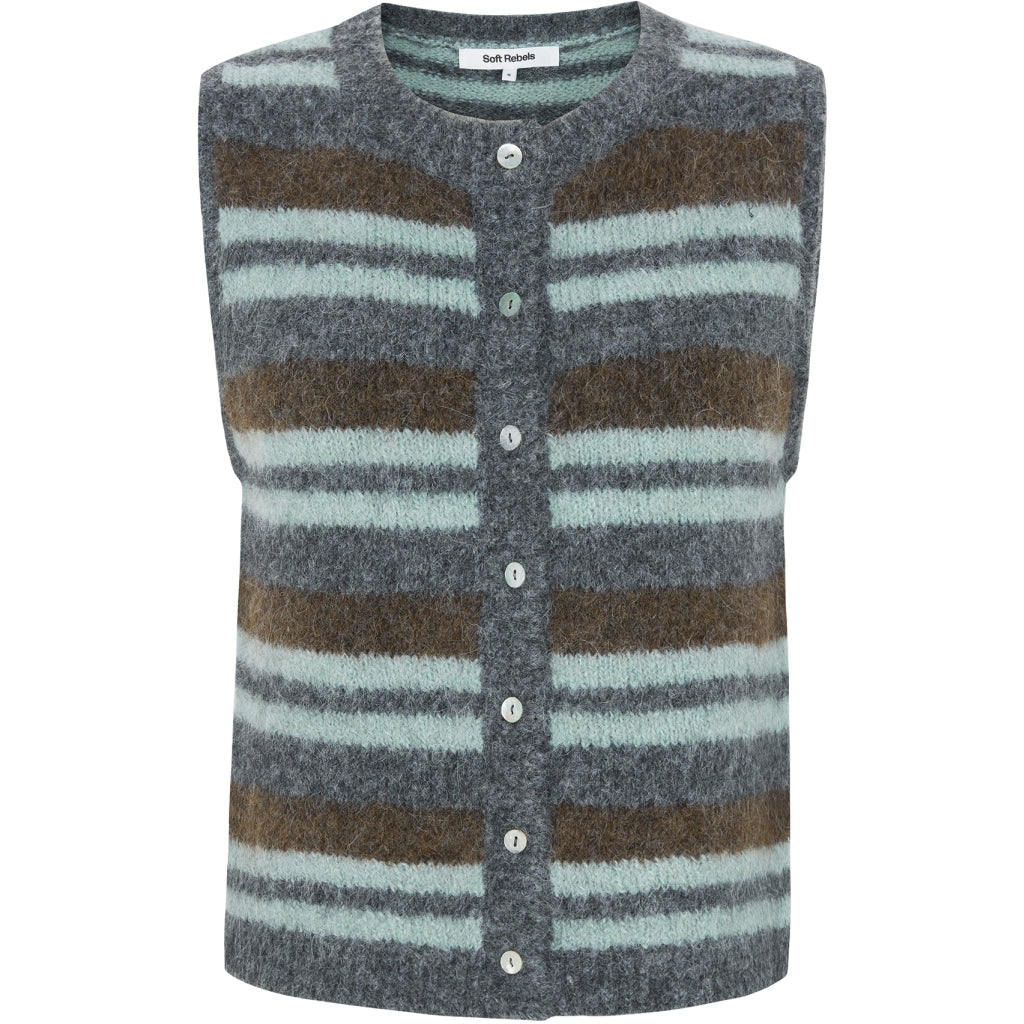 Soft Rebels Camilla Strik Vest Stribet Puritan Brun Turkis