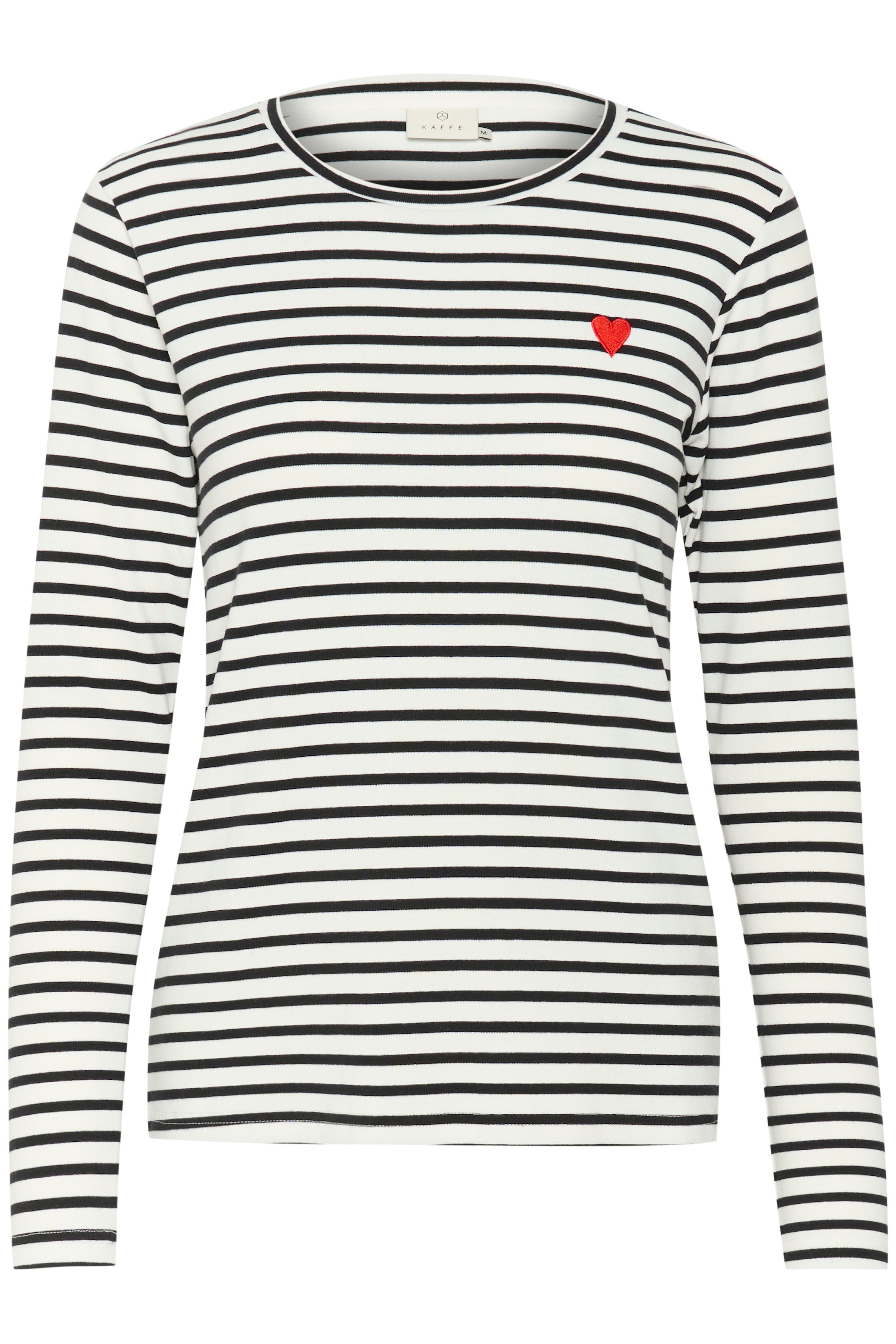 KAFFE Liddy T-shirt Stribet Chalk Hvid Fiery Sort