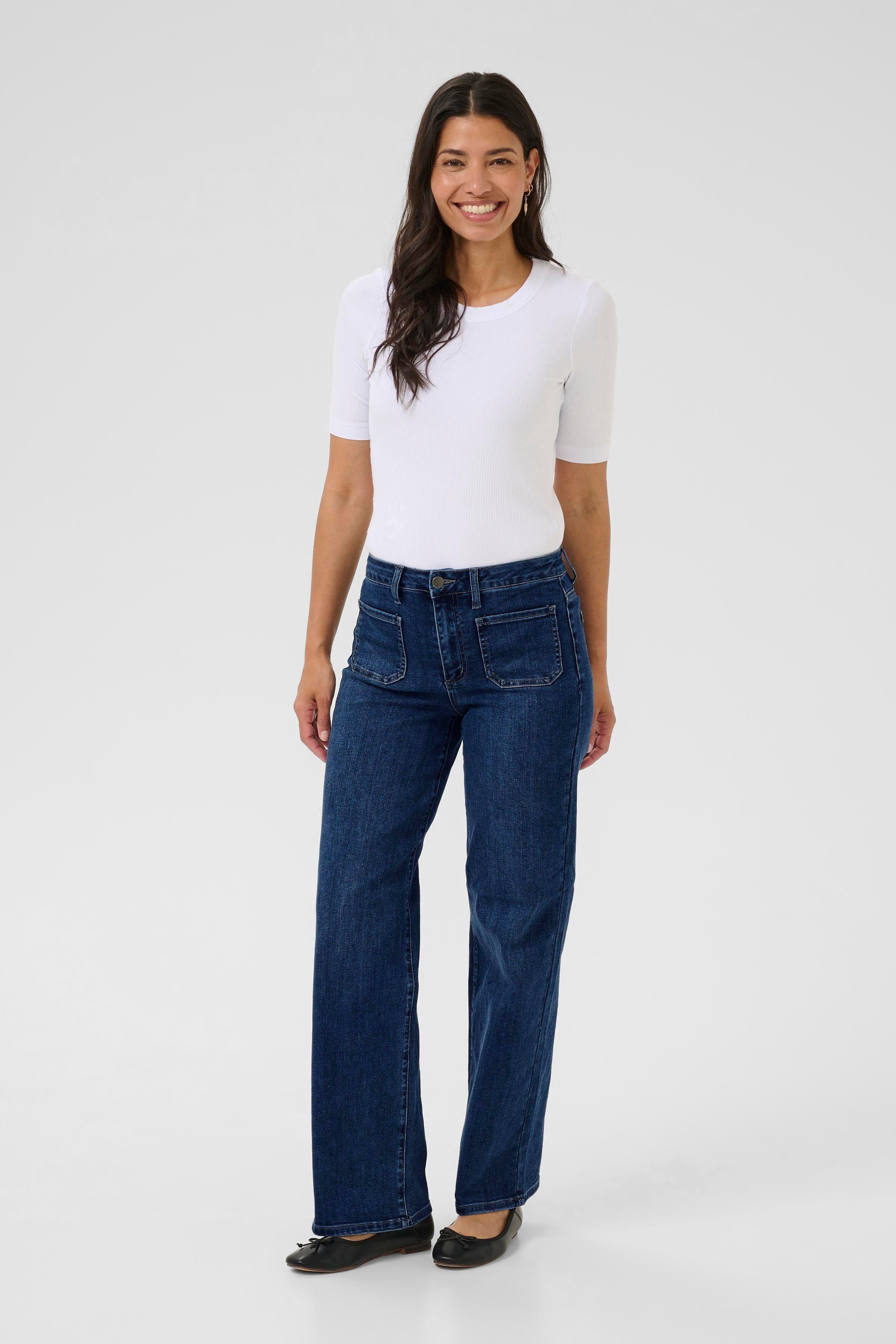 KAFFE Karla Jeans Wide High Waist Medium Blå