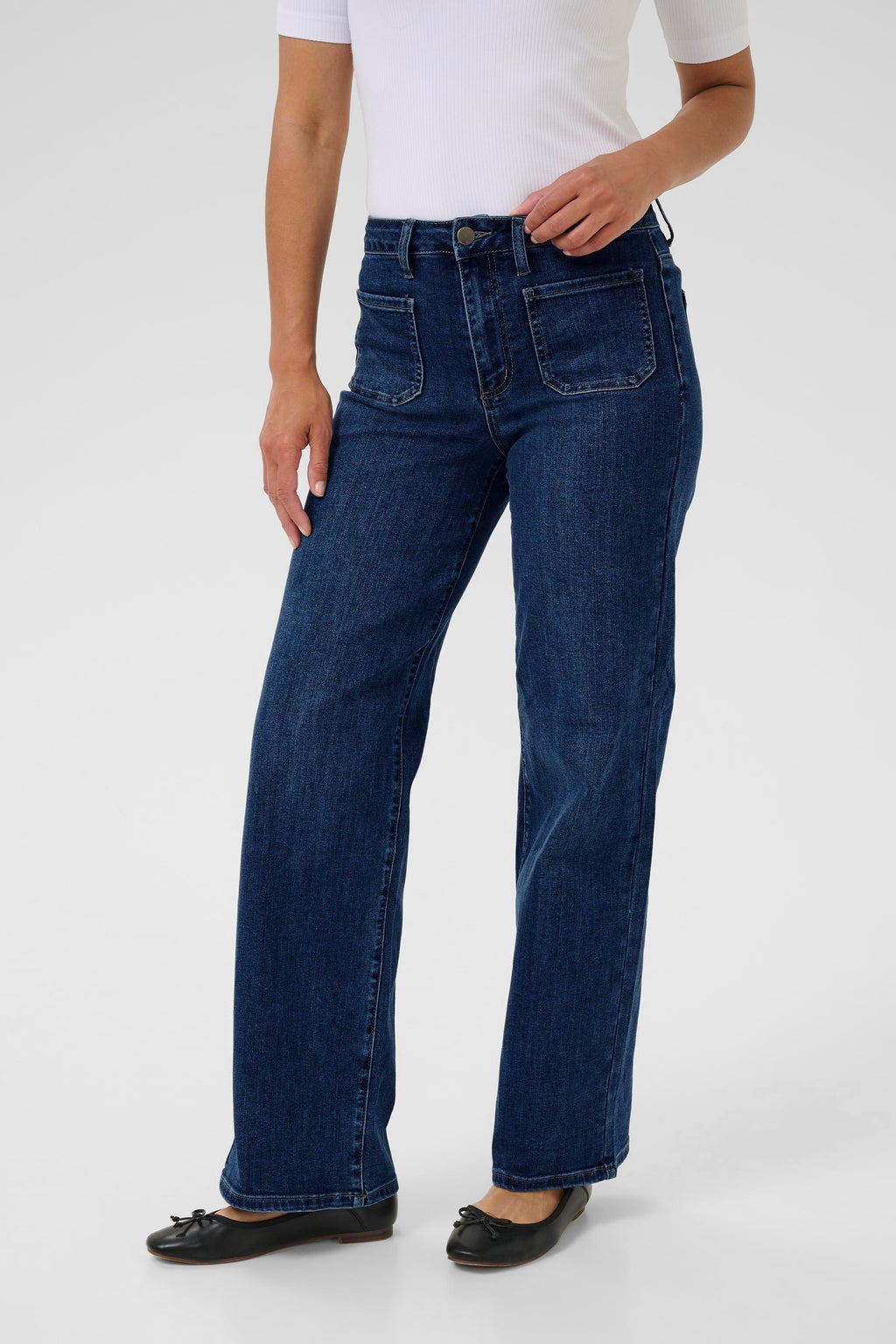 KAFFE Karla Jeans Wide High Waist Medium Blå