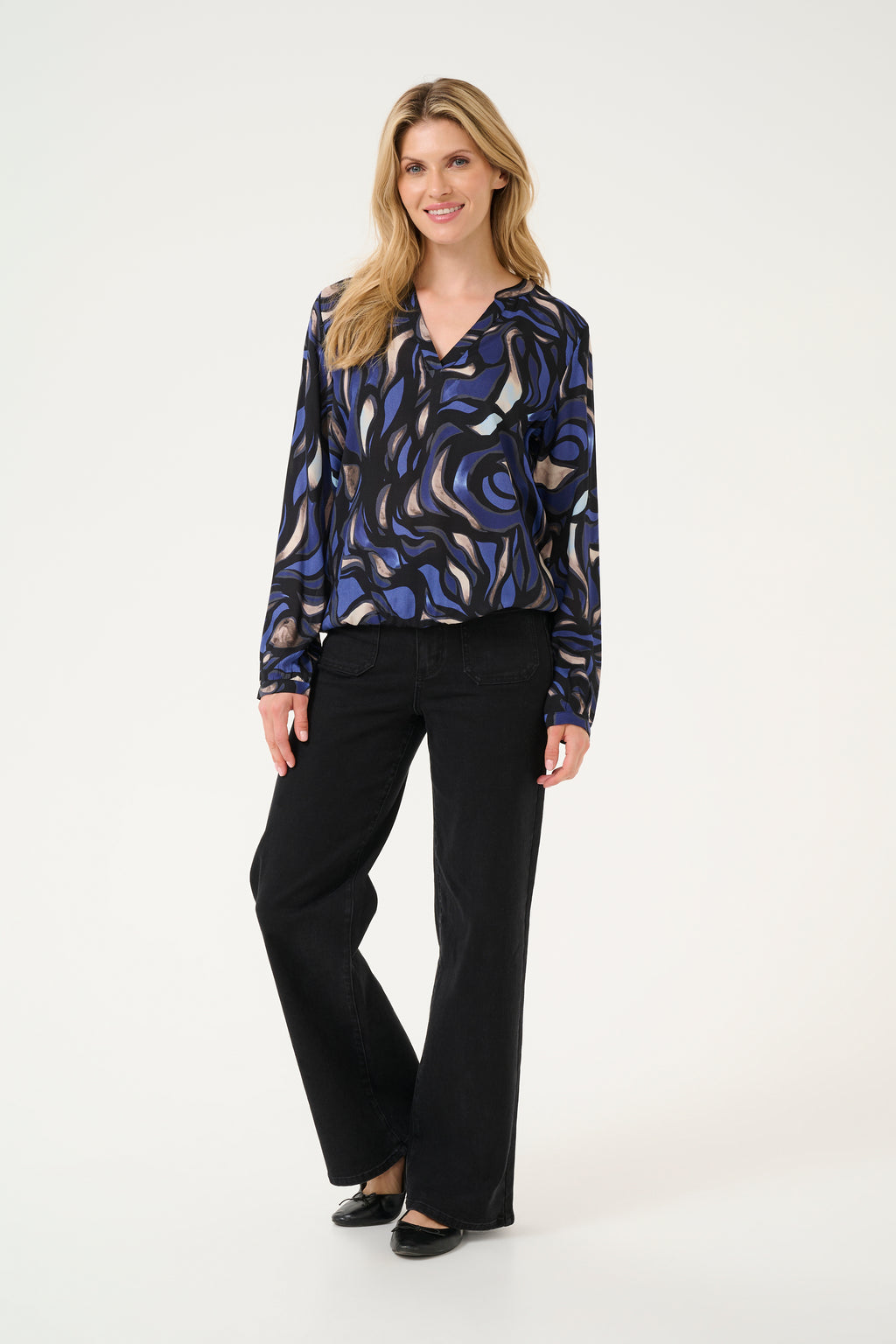 KAFFE Ditte Bluse Abstract Blå Grå