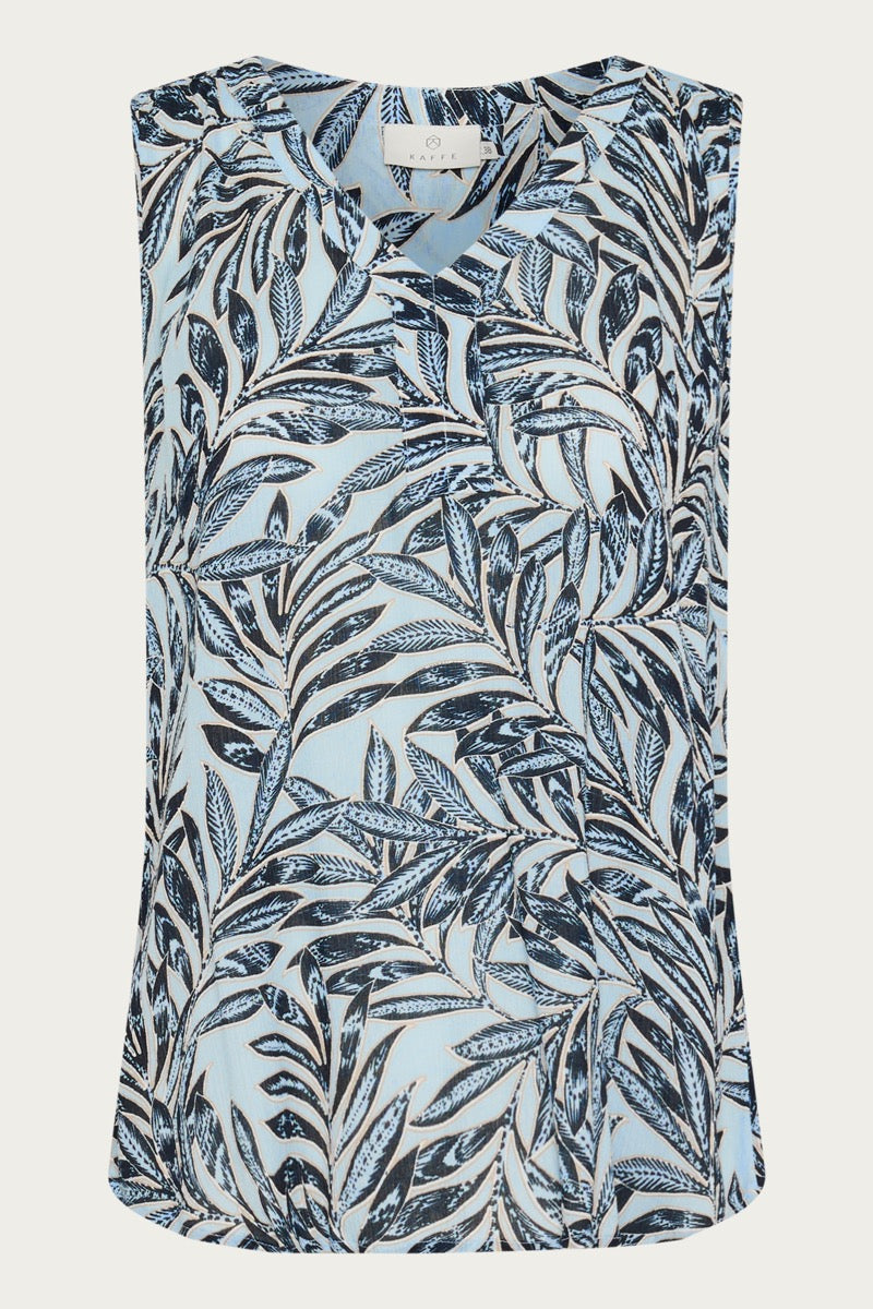 KAFFE Amber Top Print Leaf Blå