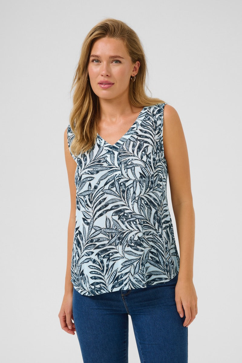 KAFFE Amber Top Print Leaf Blå