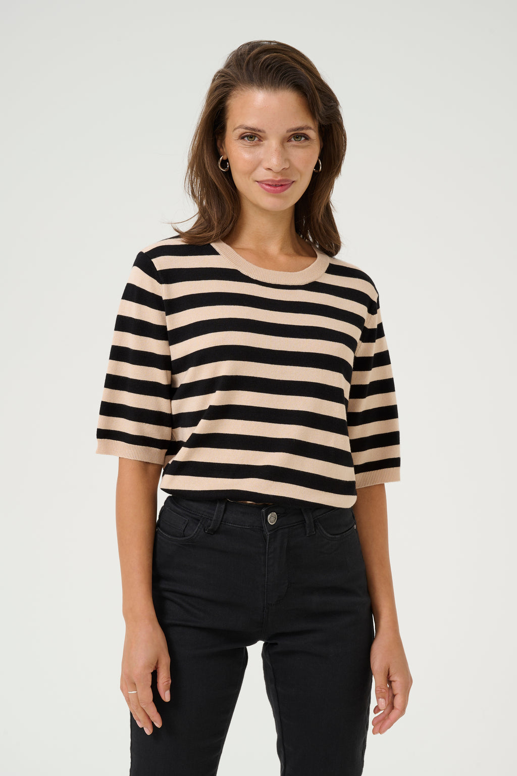 KAFFE Lizza Strik Pullover Stribet Smoke Grå Sort