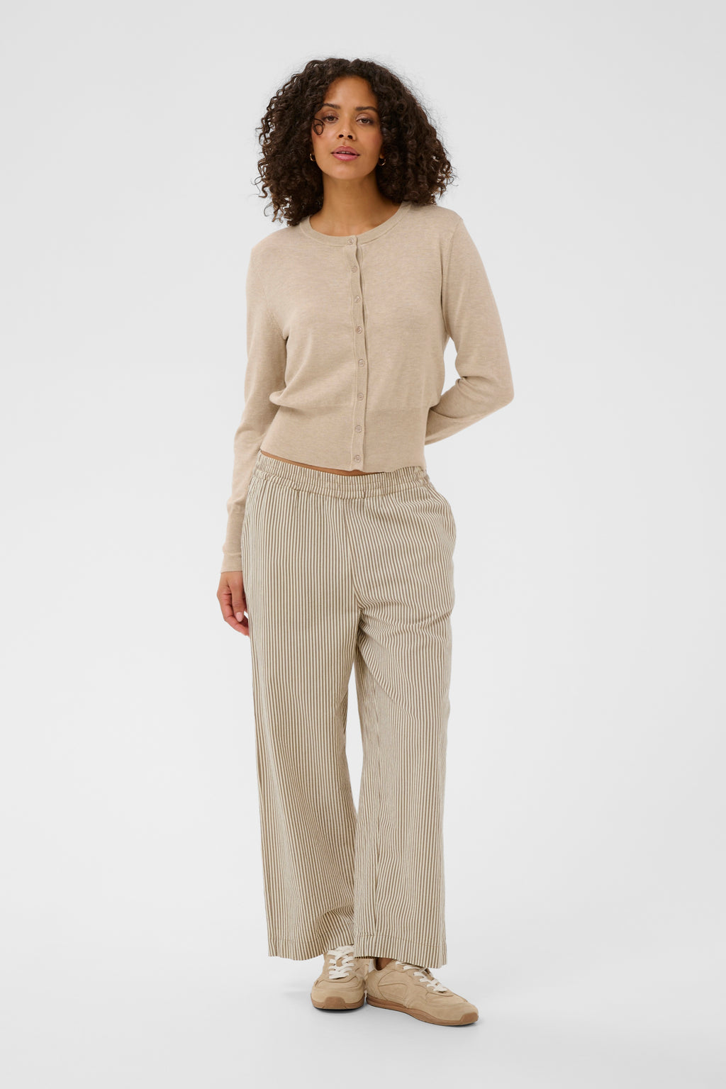 KAFFE Naya Culotte Bukser Stribet Brindle Turtledove Hvid Brun