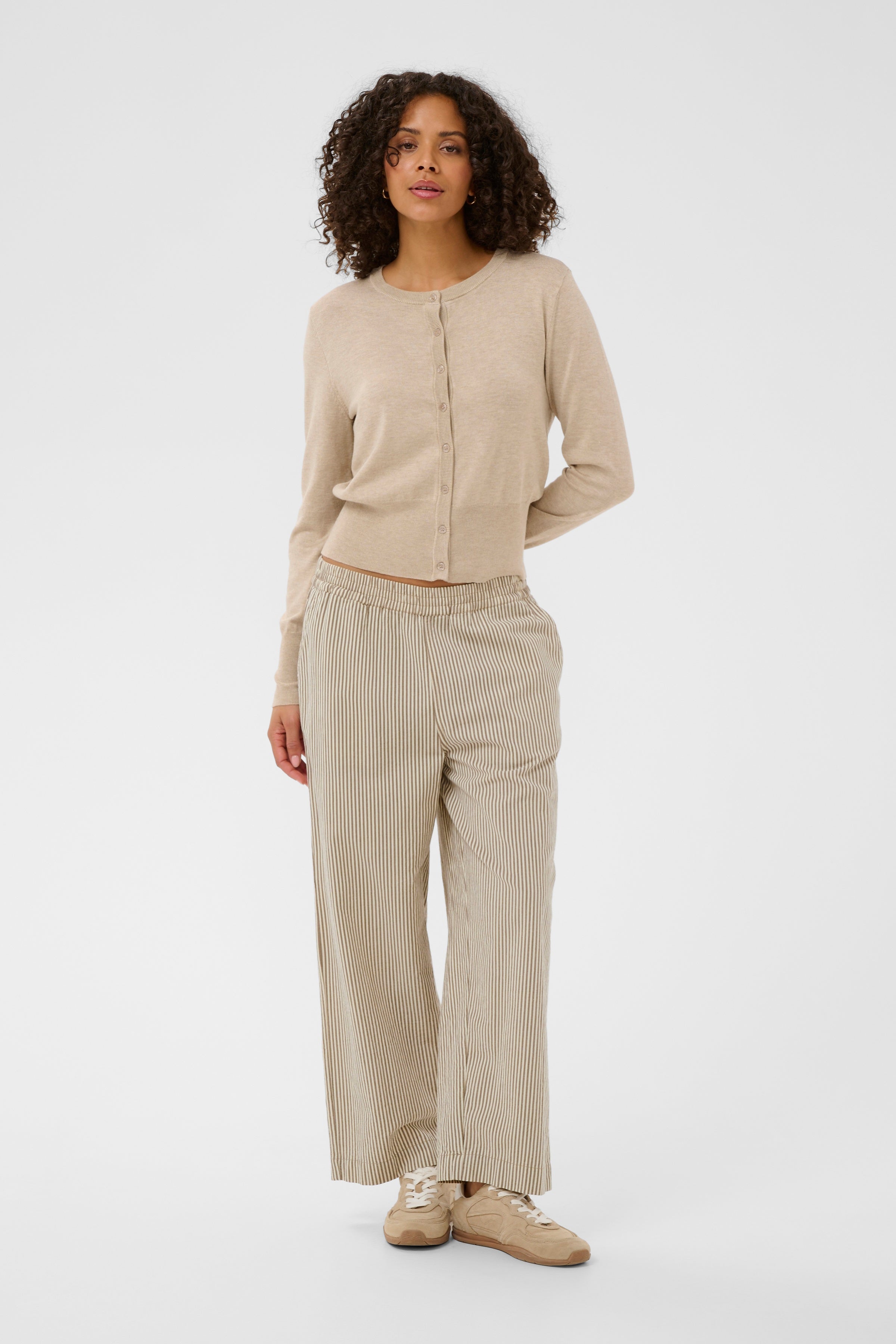 KAFFE Naya Culotte Bukser Stribet Brindle Turtledove Hvid Brun