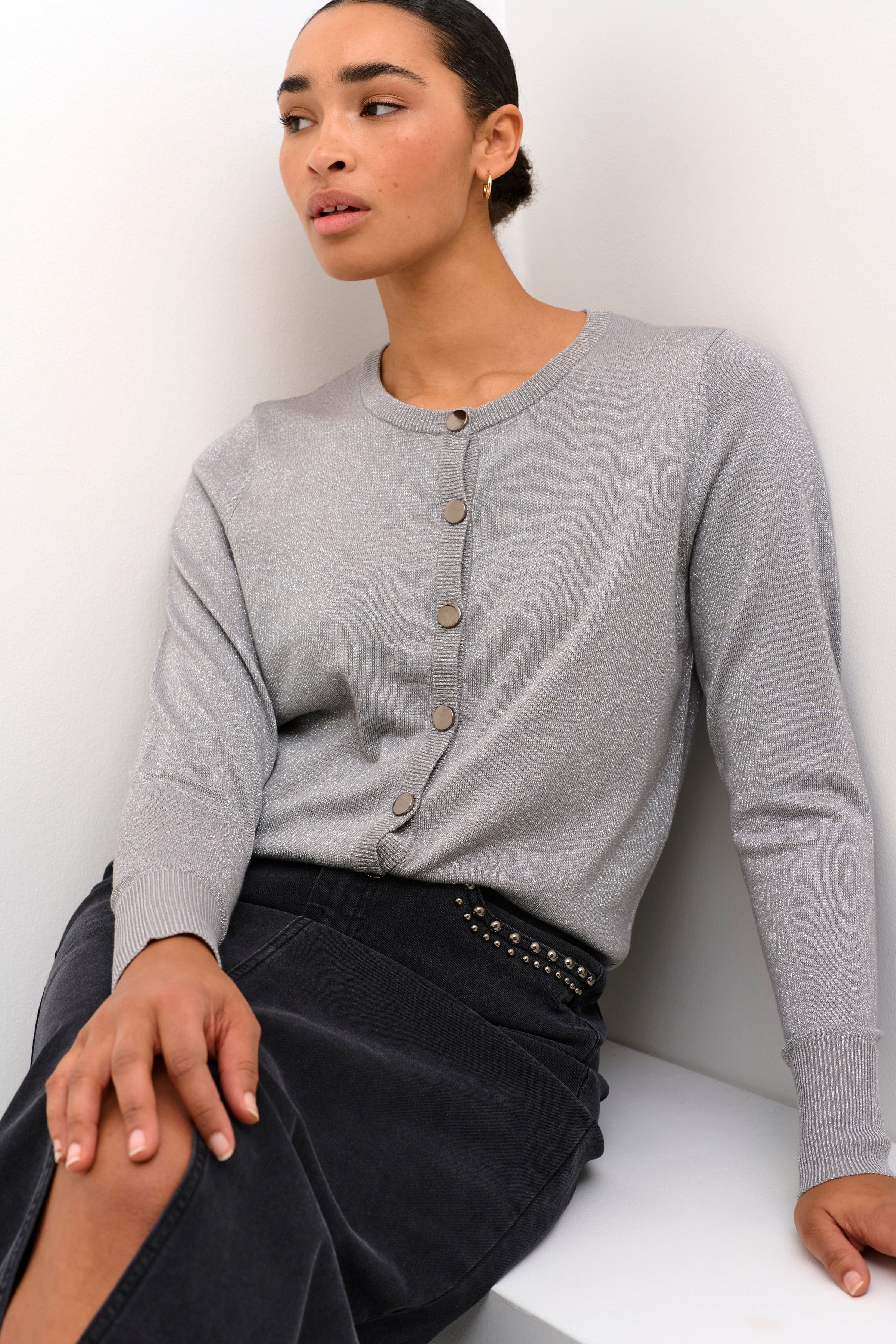 KAFFE Regina Cardigan Grå Silver Metallic