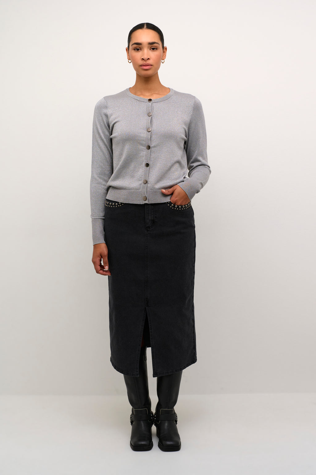 KAFFE Regina Cardigan Grå Silver Metallic