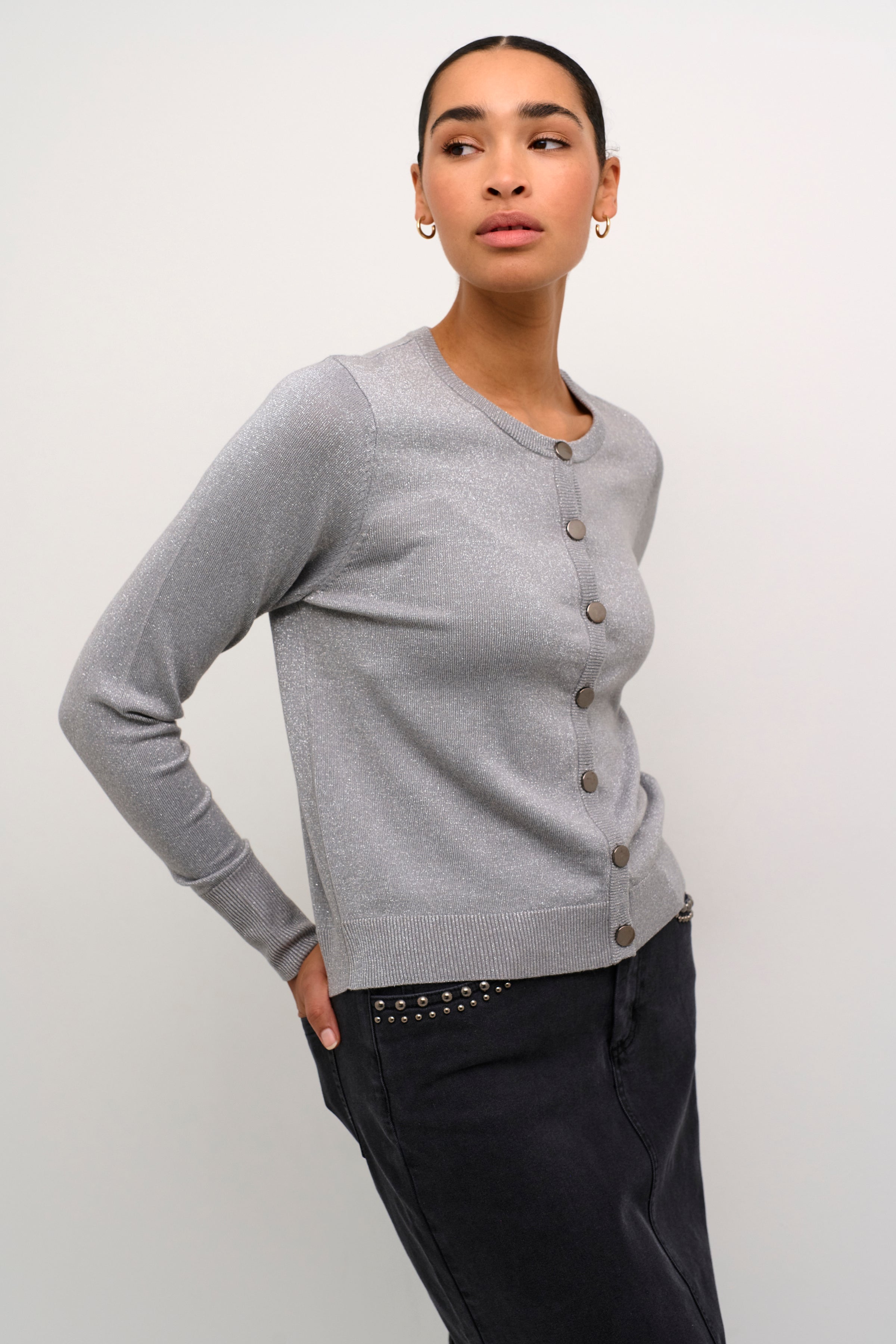 KAFFE Regina Cardigan Grå Silver Metallic