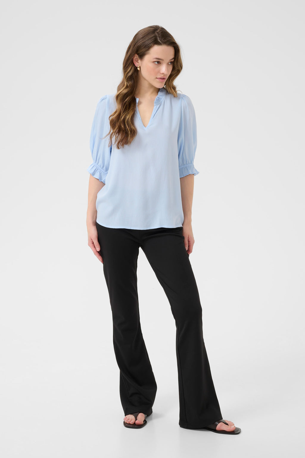 KAFFE Elly Solid Bluse Windsurfer Blå