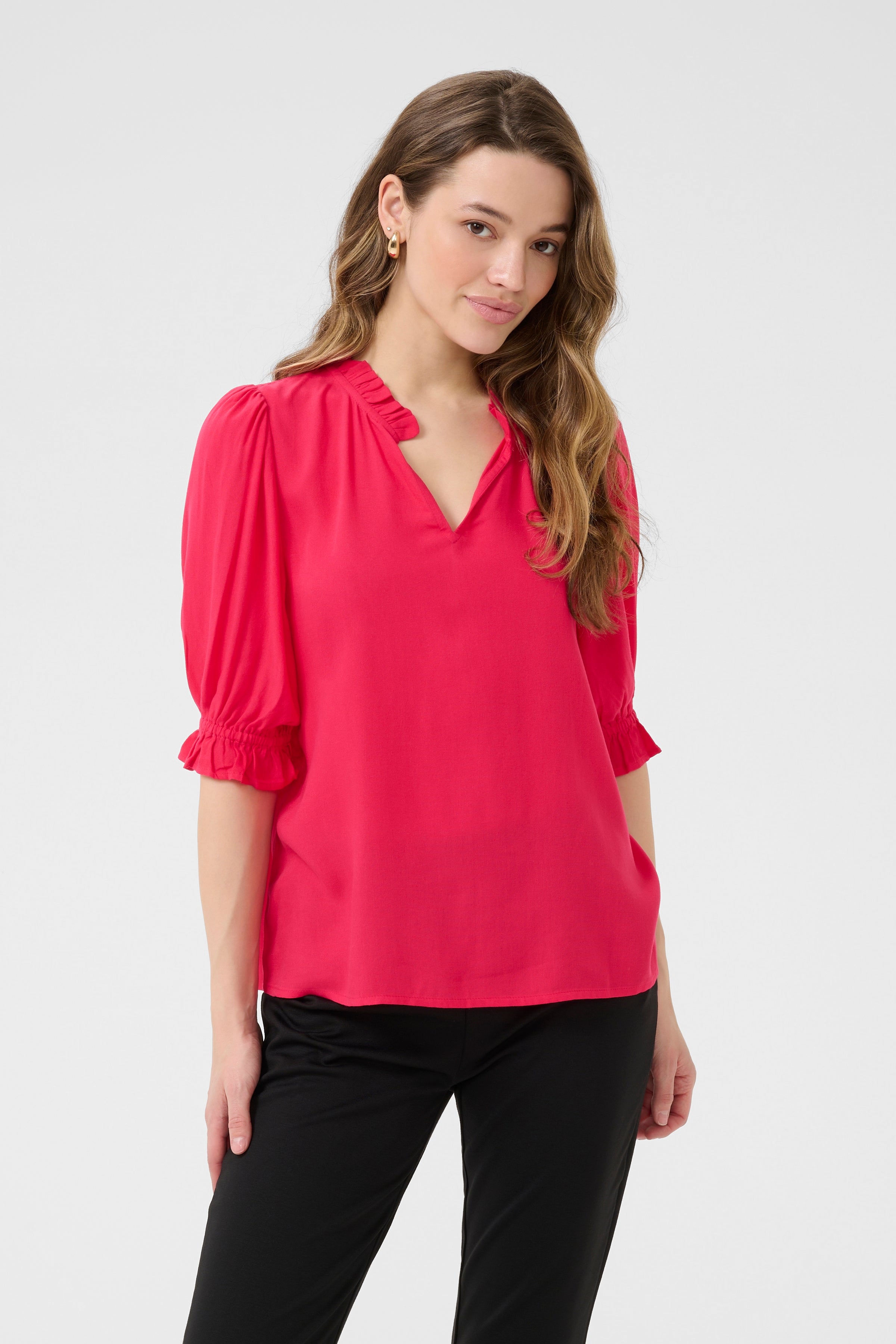 KAFFE Elly Solid Bluse Virtual Pink