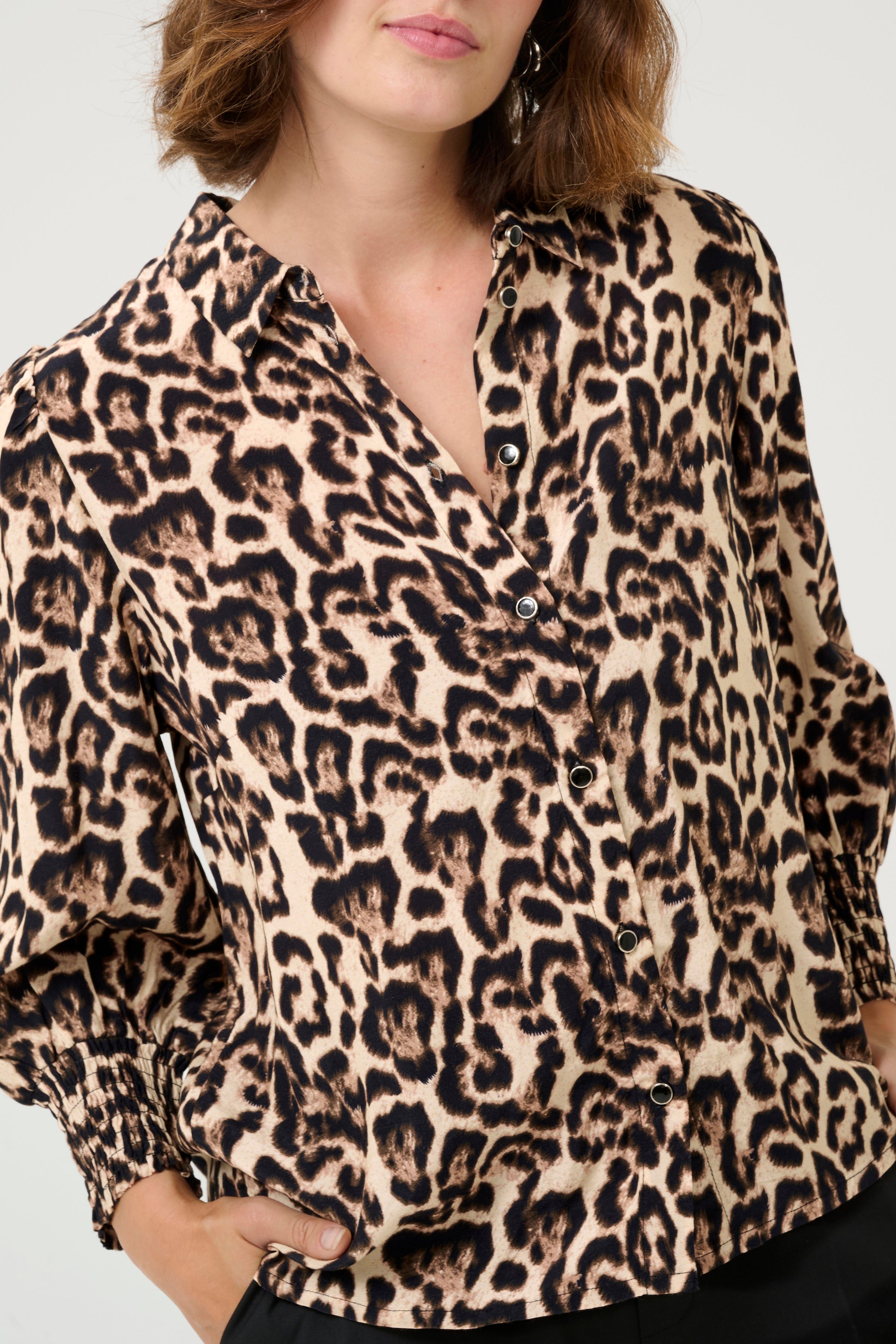 KAFFE Pedra Skjorte Naturel Leopard Brun