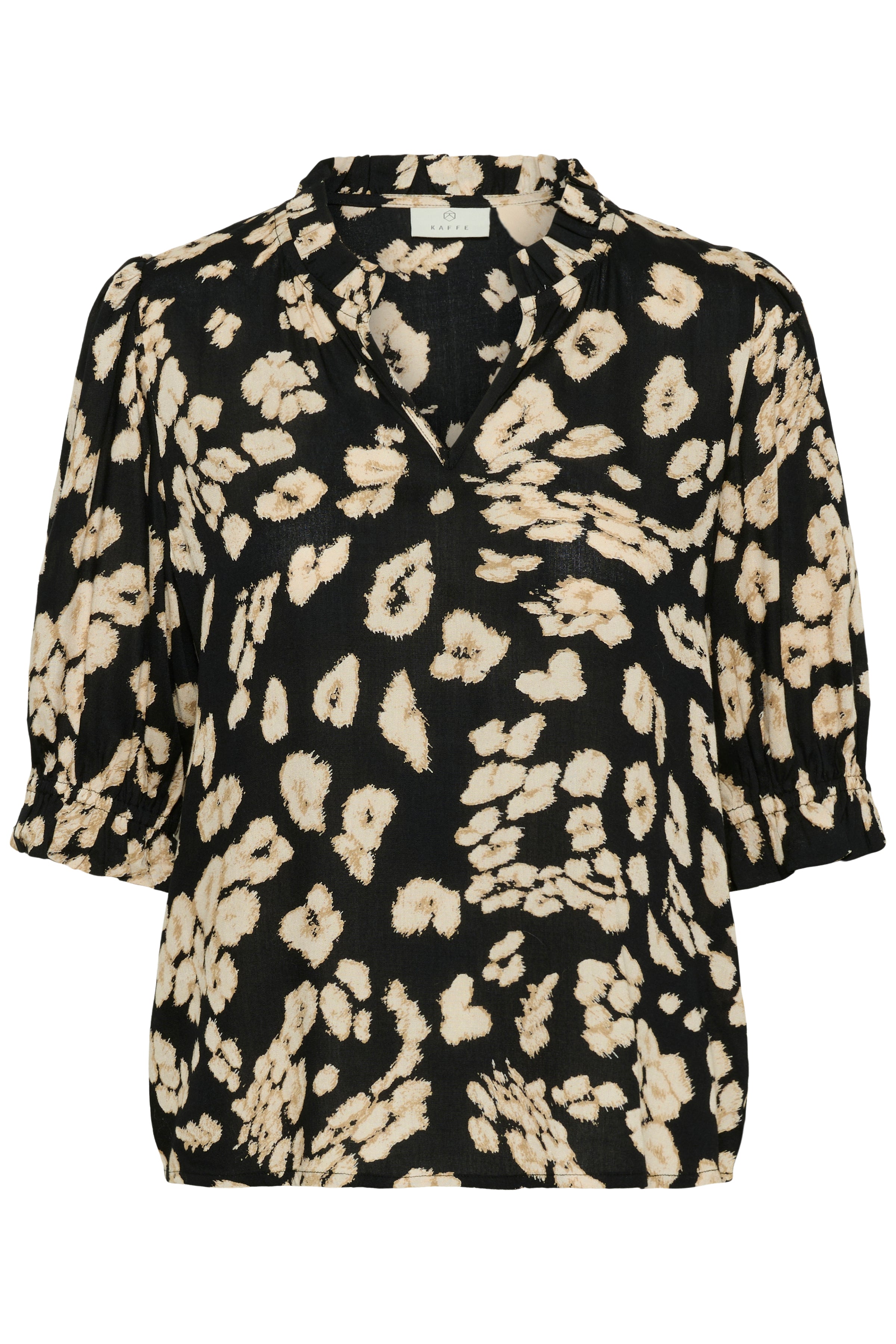 KAFFE Elly Bluse Leo Print Sort Sand