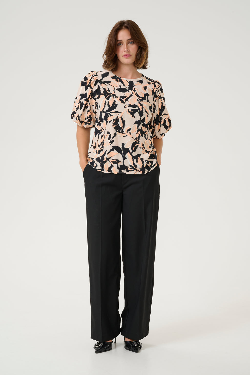 KAFFE Paco Bluse Beige Sort Peach