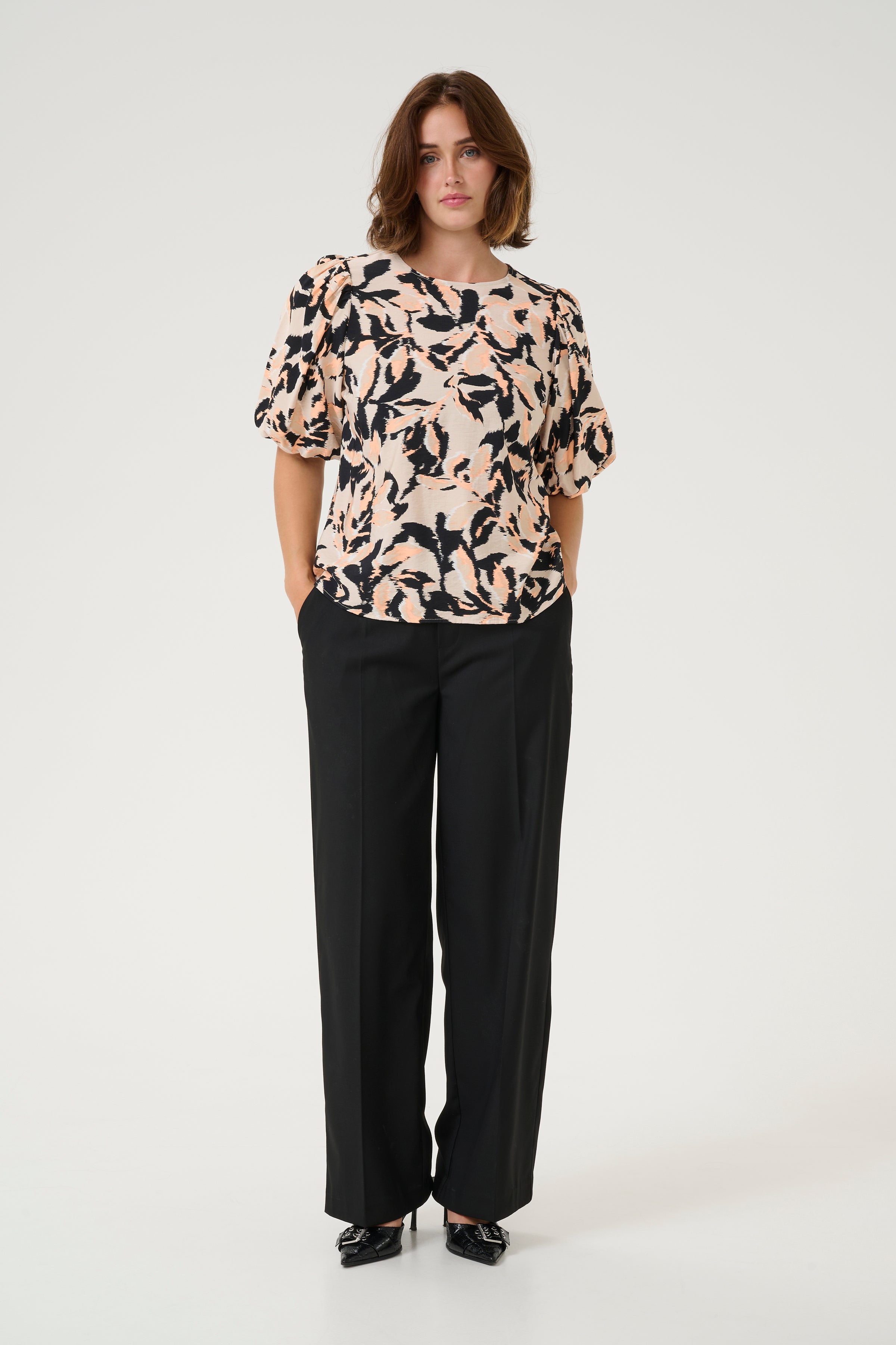 KAFFE Paco Bluse Beige Sort Peach