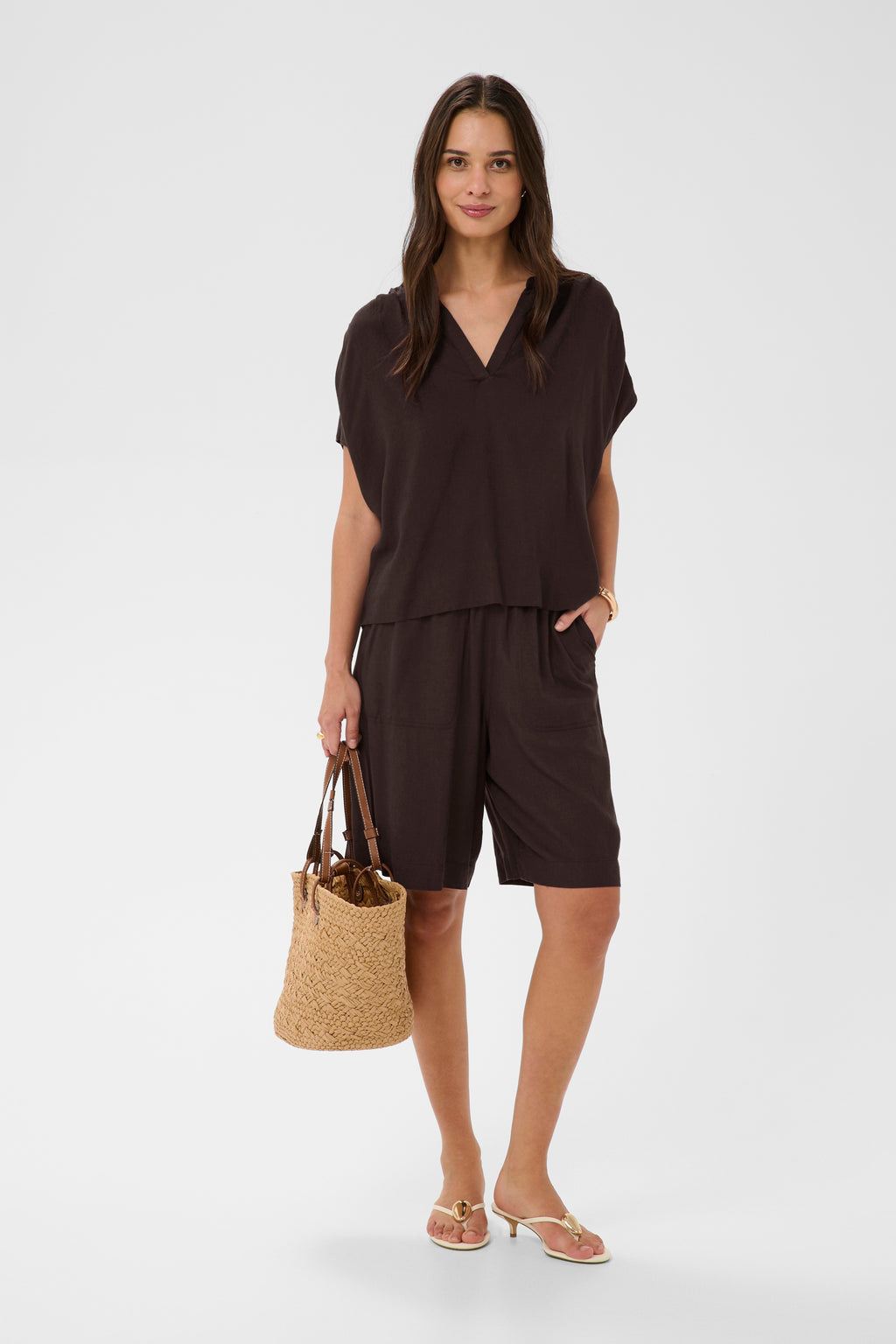 KAFFE Milia Wing Bluse Kortærmet Coffee Sort
