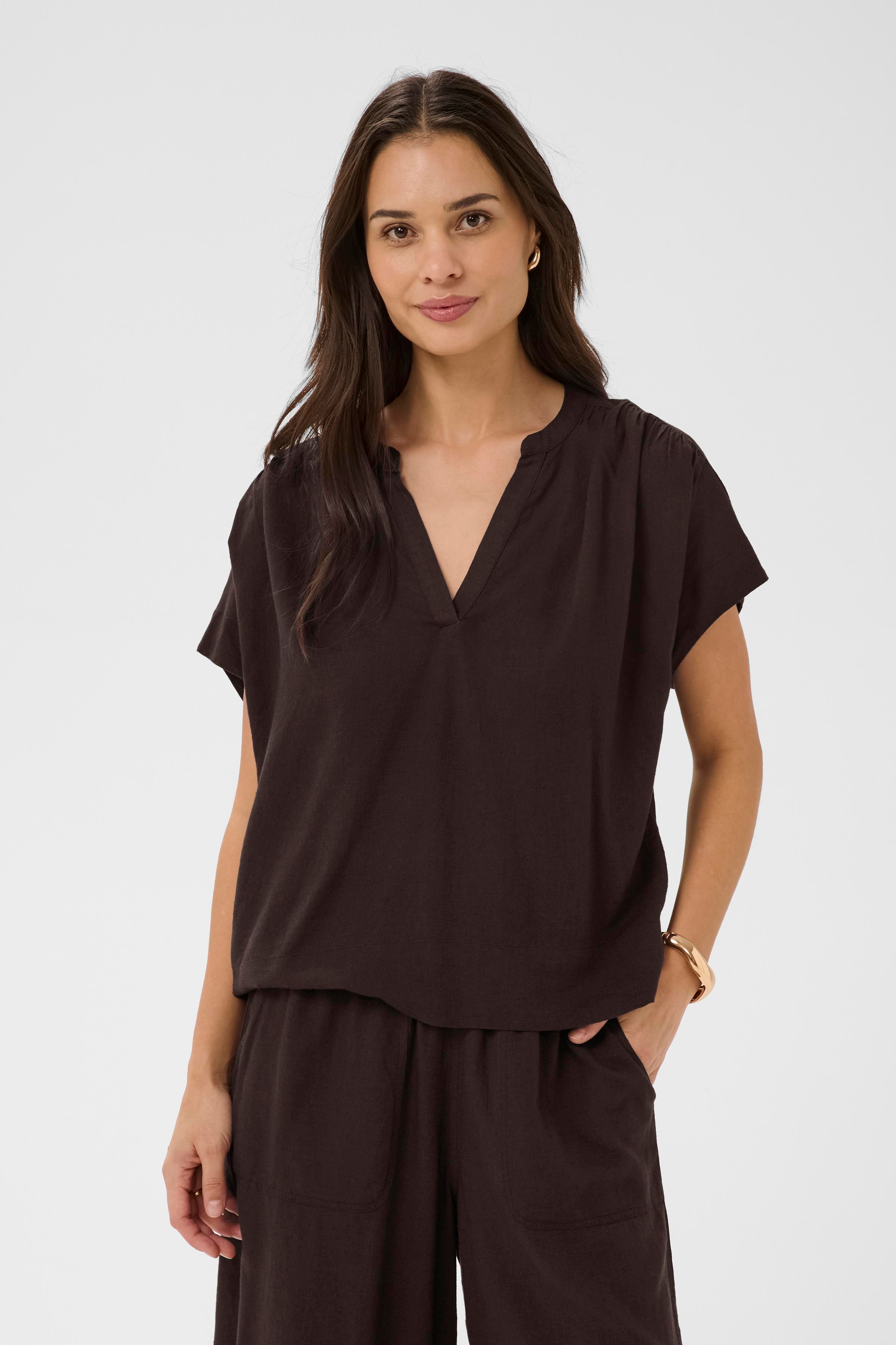 KAFFE Milia Wing Bluse Kortærmet Coffee Sort