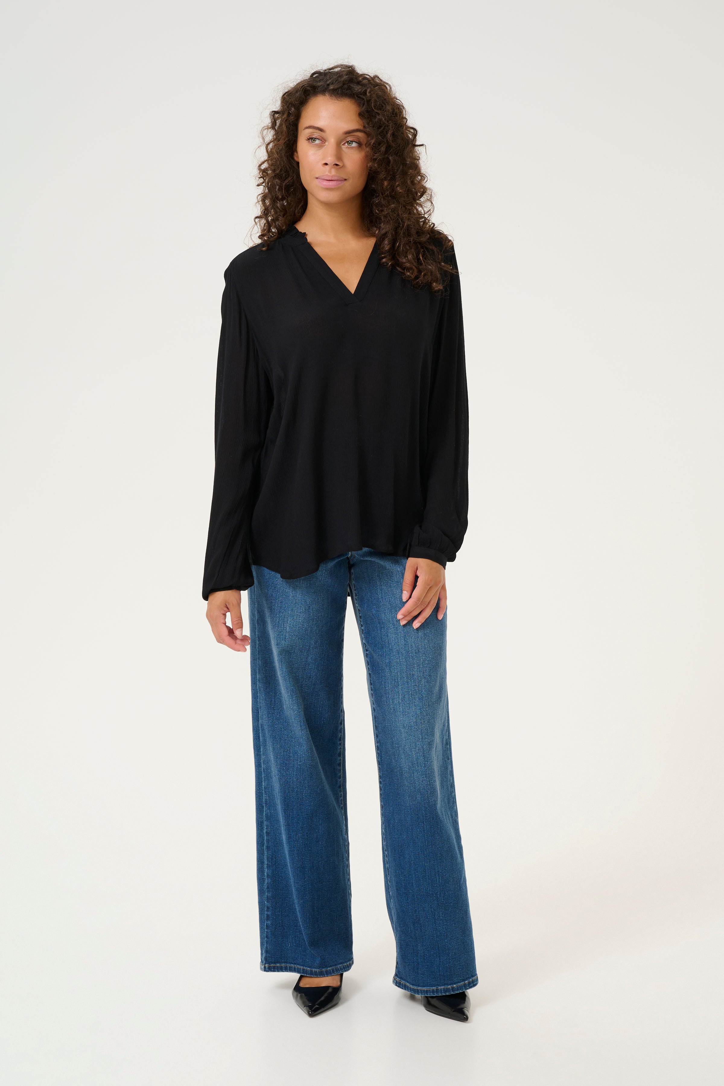 KAFFE Amber Flounce Bluse Deep Sort