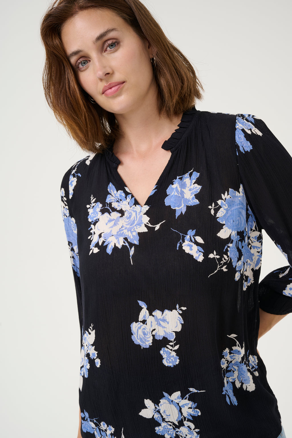 KAFFE Edita Amber Bluse Blomster Sort Blå