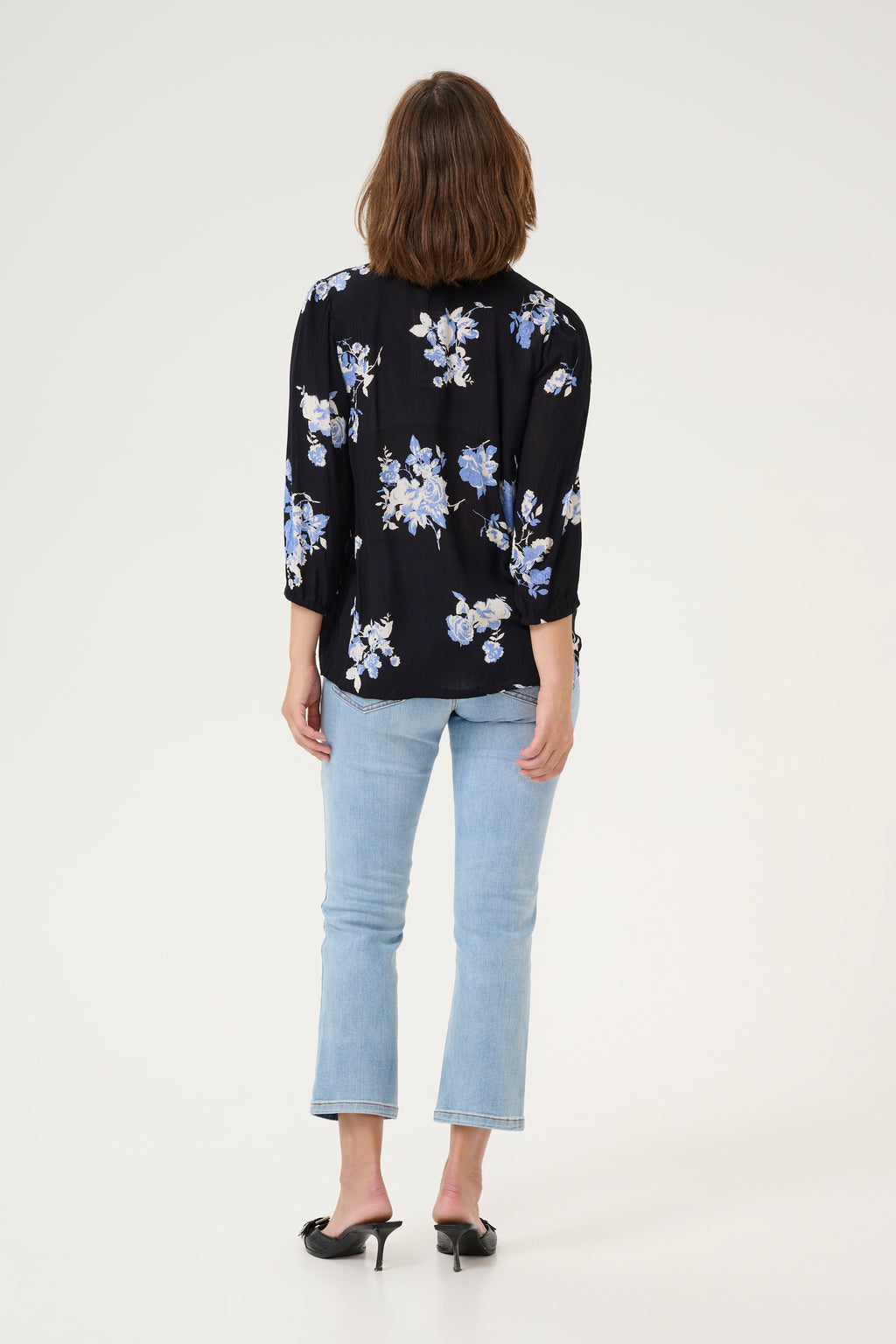 KAFFE Edita Amber Bluse Blomster Sort Blå