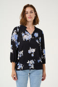 KAFFE Edita Amber Bluse Blomster Sort Blå