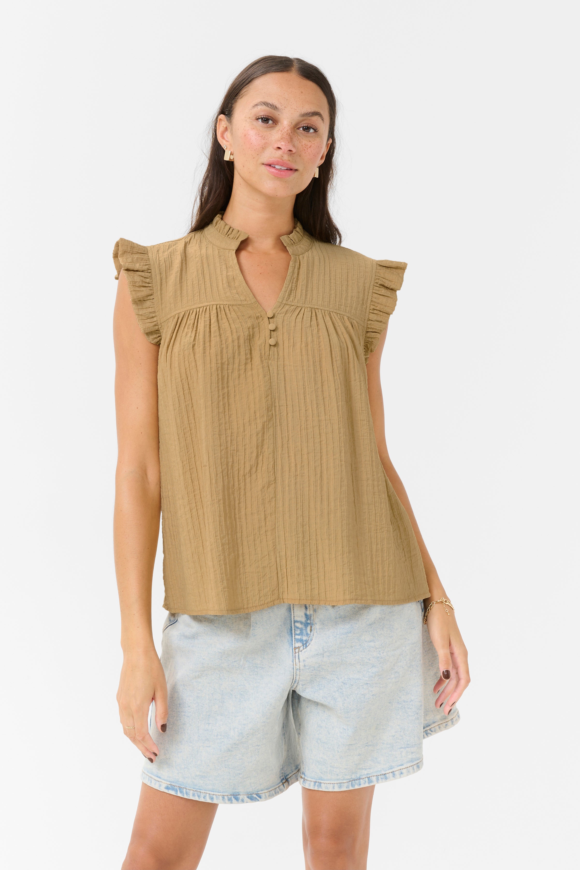 KAFFE Liany Via Bluse Starfish Brun