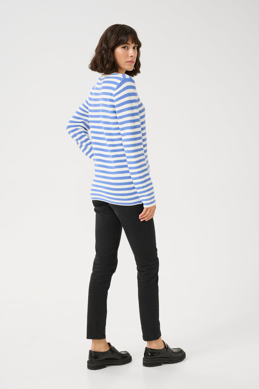 KAFFE Linka Pullover Stribet Blå Hvid