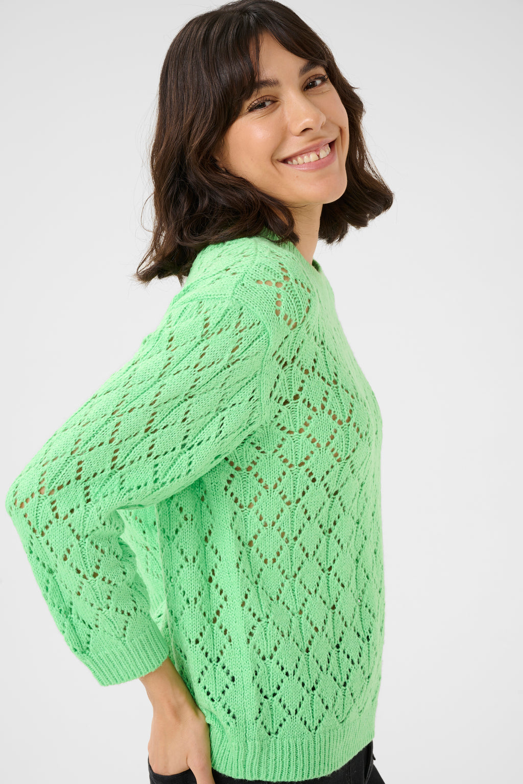 KAFFE Anika Pullover 3/4 Ærme Spring Bouquet Grøn