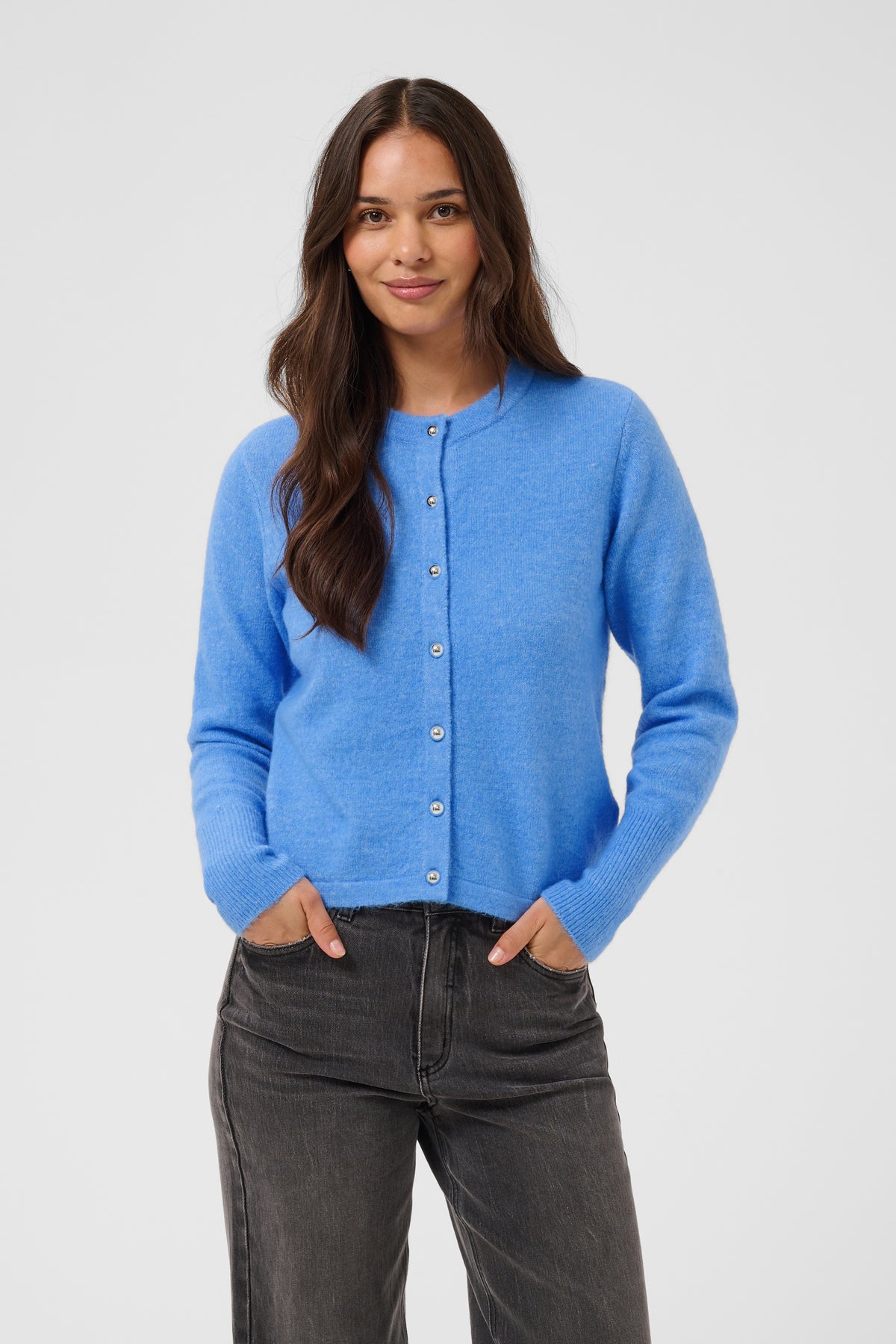 KAFFE Niel Strik Cardigan Provence Melange Blå