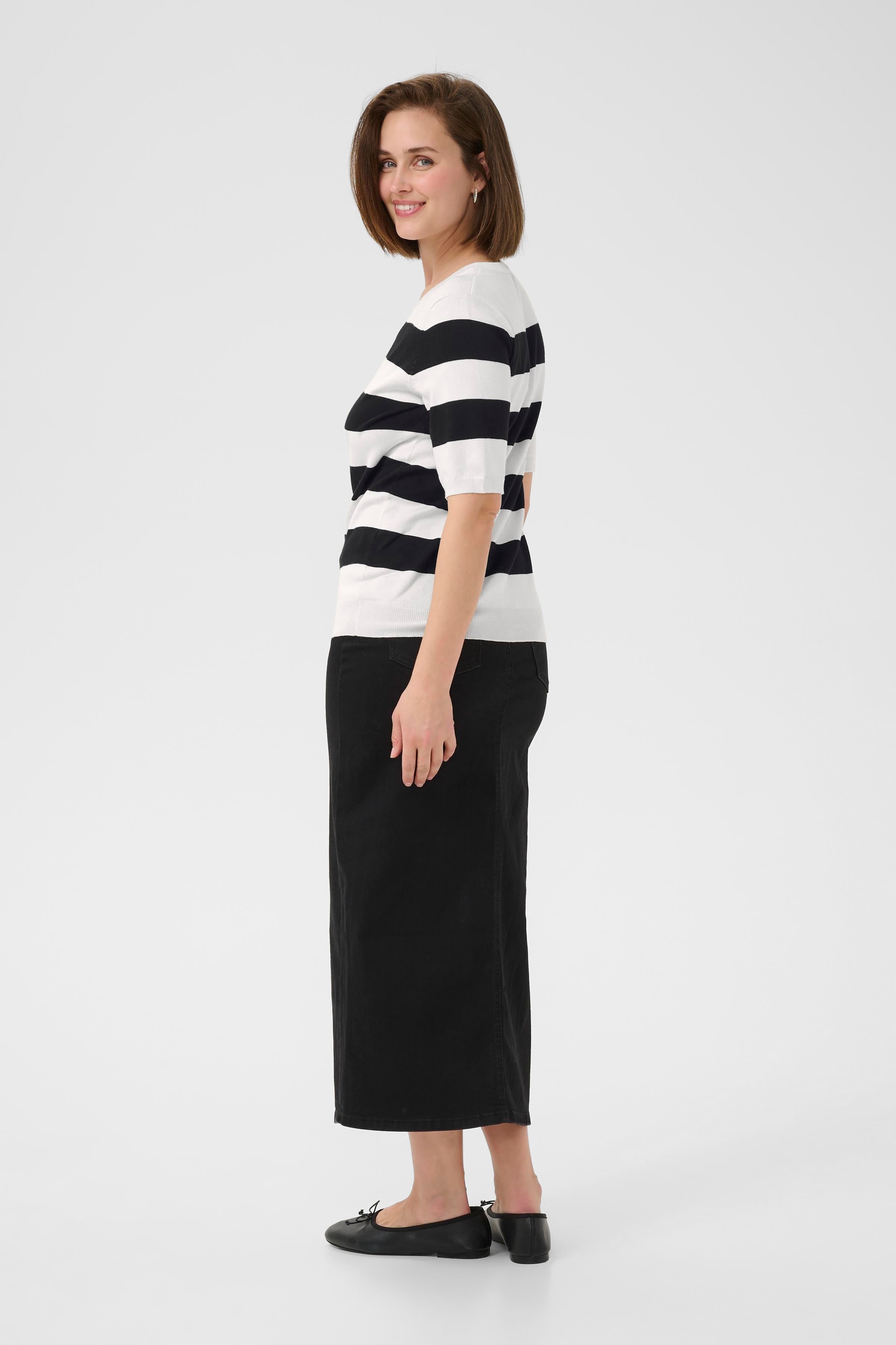 KAFFE Lizza Pullover V-Neck Stribet Turtledove Hvid Sort