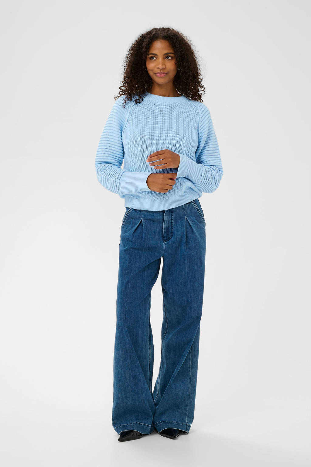 KAFFE Mone Strik Pullover Powder Blå