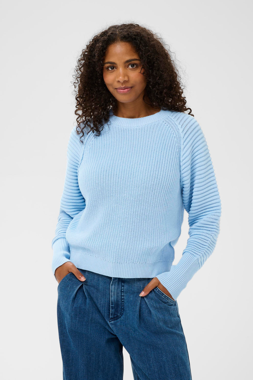KAFFE Mone Strik Pullover Powder Blå