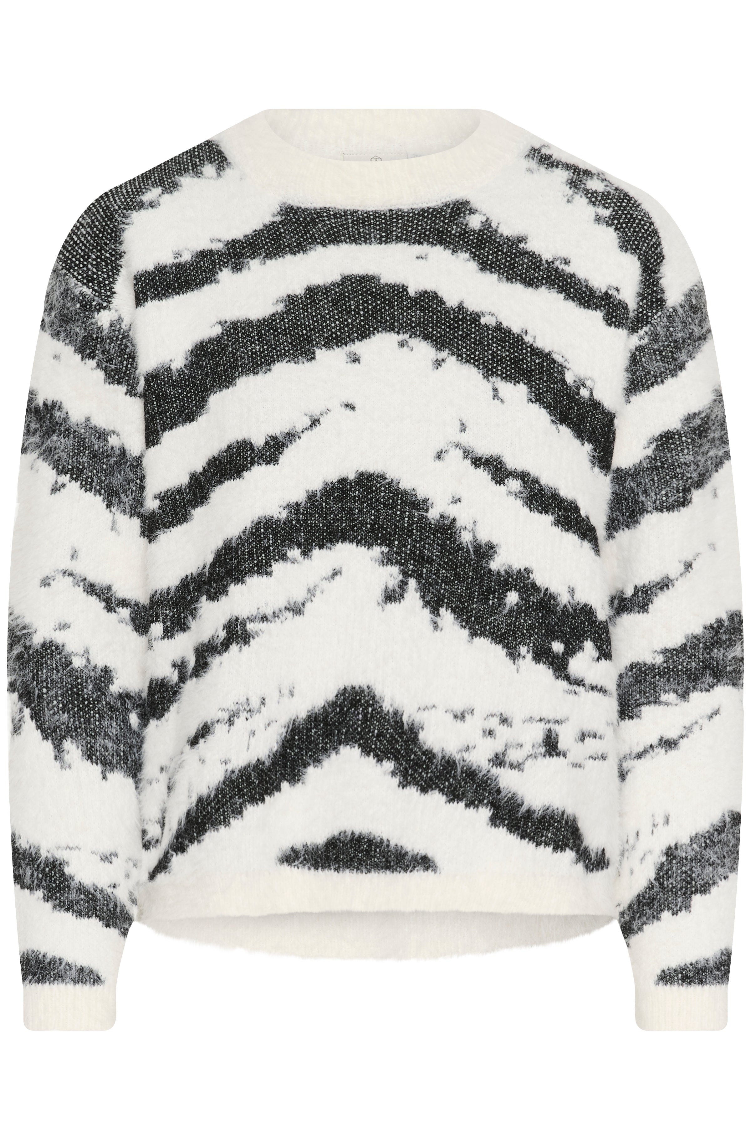 KAFFE Biva Strik Pullover Animal Chalk Hvid Sort