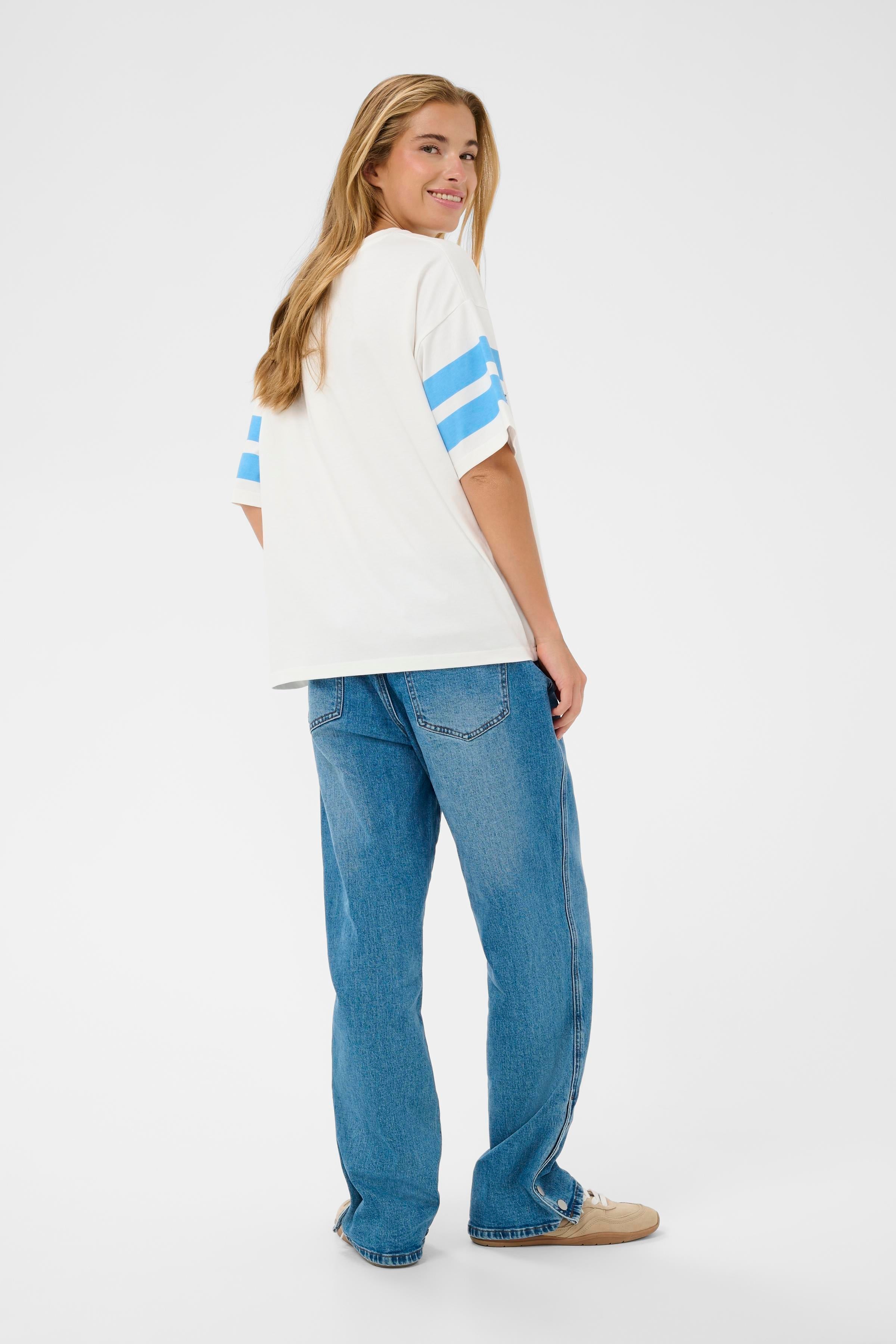 KAFFE Hally T-shirt Chalk Hvid Blå