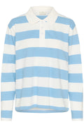 KAFFE Miala Polo T-shirt Langærmet Stribet Chalk With Powder Hvid Blå
