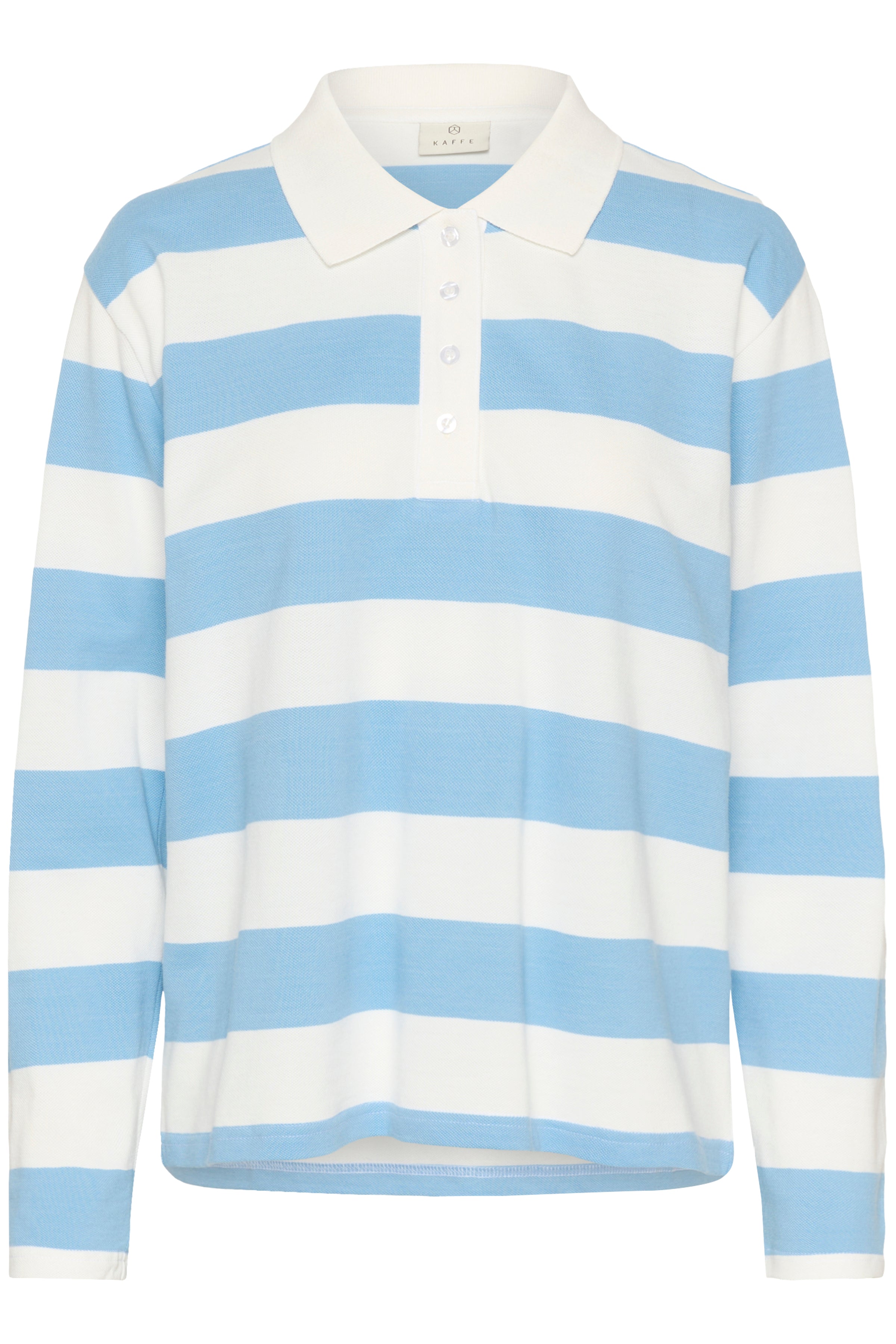 KAFFE Miala Polo T-shirt Langærmet Stribet Chalk With Powder Hvid Blå