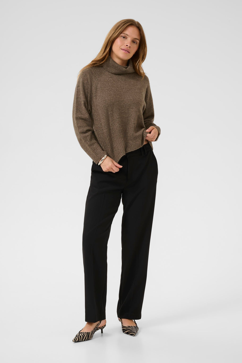 KAFFE Erin Rullekrave Pullover Morel Melange Brun