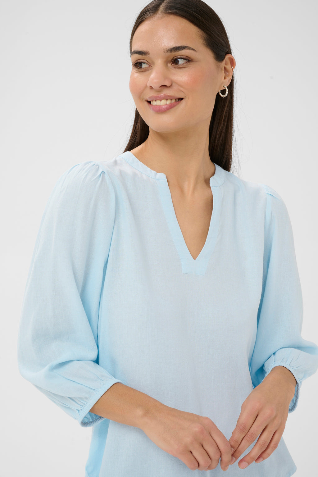 KAFFE Milia 3/4 Bluse Nantucket Breeze Lys Blå